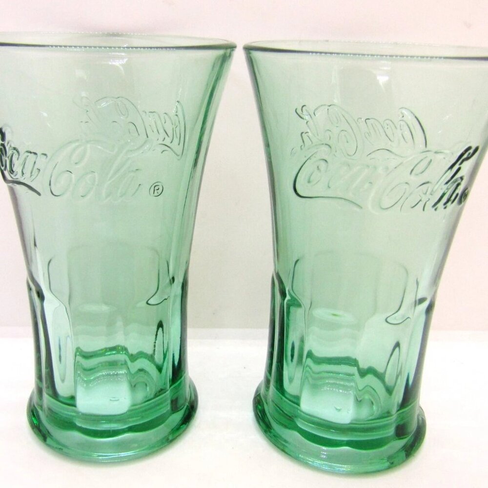 Coke Cola Green Vintage Libbey Flared Tumblers Glasses